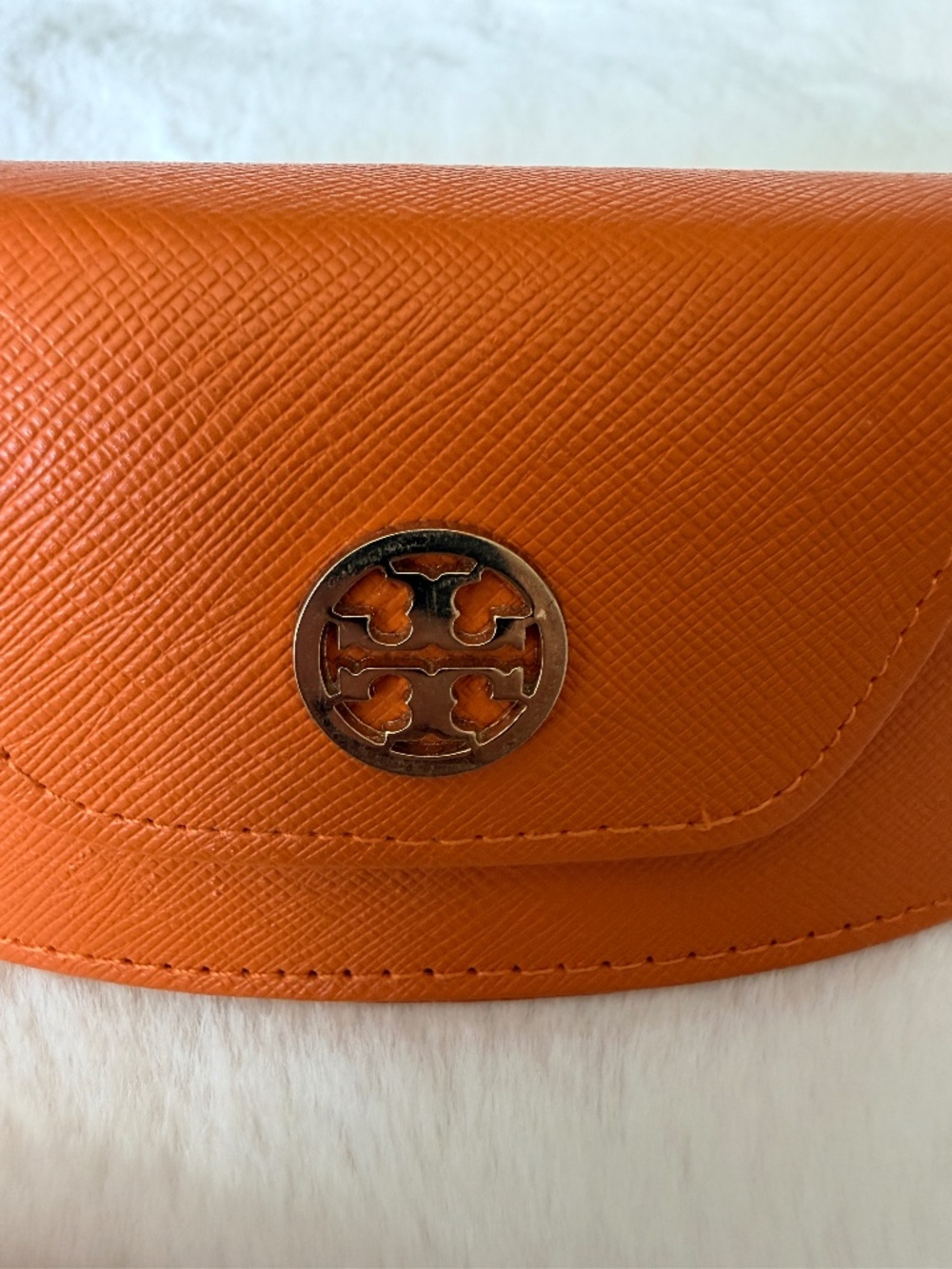 Vibrant Tory Burch Orange Saffiano Leather Sunglasses Case & Dust Bag